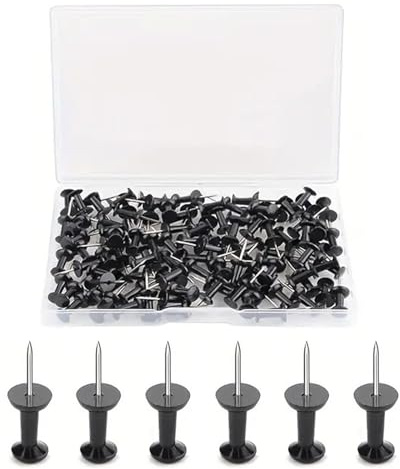 100 Pcs Black Thumb Tacks Push Pins,I-Shape Head Drawing with Storage Box