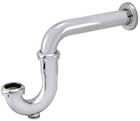 Eastman 1-1/4 Inch 17-Gauge Steel P-Trap with Flange and Cleanout, Brass Plumbing Fitting, Chrome Finish, 35020