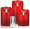 YIWER Battery Candle 4 5 6 Set of 3 Real Wax Not Plastic Pillars Include Realistic Dancing LED Flames and 10-Key Remote Control with 2/4/6/8-hours Timer Function 200 Hours (3x1, Red)