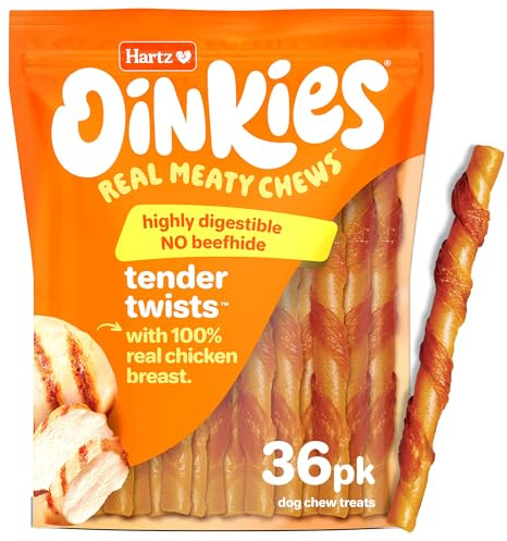 Hartz Oinkies Tender Twists Rawhide‑Free Dog Chews with Real Chicken Breast, Highly Digestible, Long‑Lasting Treats, 36 Count