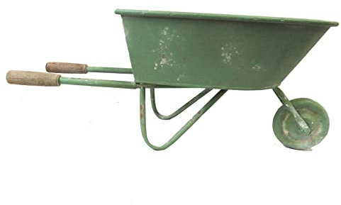 Large Iron Wheelbarrow Plant Pot Featuring a Shabby Chic Green Finish