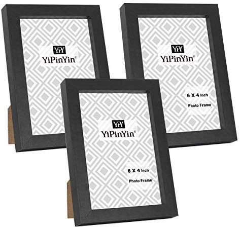 6x4'' Photo Frame Set of 3,Black Boxed Garllery 6x4 Picture Frames 3Pack With Perspex Window for Tabletop or Wallmounted,Oxford Modern Thin 4 x 6'' Picture Frame