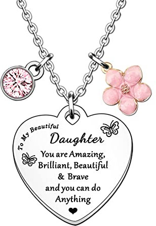 HULALA Daughter Necklace Gifts For Women Girls Birthday Christmas Love Heart Crystal Charms Granddaughter Jewellery You Are Amazing Brilliant Beautiful Brave And You Can Do Anything