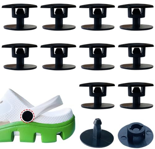 Lopau 10 Sets Ersatznieten für Strandschuhe, Ersatzknöpfe Snap für Clogs mit Löchern EVA-Schuhe, Nieten Ersatzteile für Clog Schuhband Reparatur, Schwarz, Normal