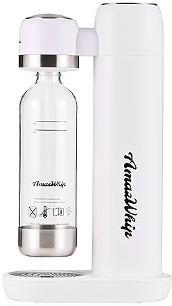 AMAZWHIP Máquina de agua con chispas, máquina portátil de agua de burbujas para el hogar con botella de PET de 1 L, fabricante de refrescos de CO2 para bebidas carbonatadas caseras (blanco)