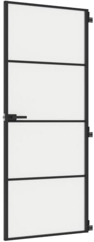 vidaXL Puerta Interior Delgada, Puerta de Panel, Panel de Privacidad, Puerta Decorativa para Dormitorio Baño, Vidrio y Aluminio Negra