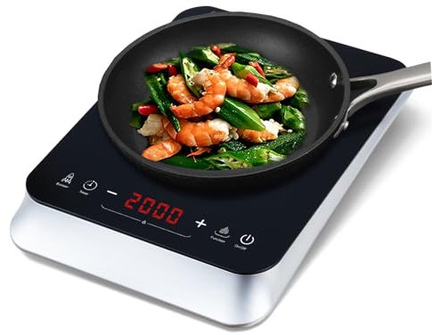 COOKTRON Single Induction Hob, Portabl Induction Cooker with Touch Control, 10 Power & Temperature Settings, Boost Function, 4-Hour Timer, Safety Child Lock, Sleek Design, 2000W