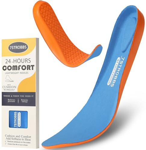 7STROBBS Insoles for Men, Comfort Gel Inner Soles, Cushion Shock Absorber Work Inserts,Non Slip Innersoles Replacement Insole for Walking Boots, Work Shoes, Hiking Boot, Trainers Blue UK 10