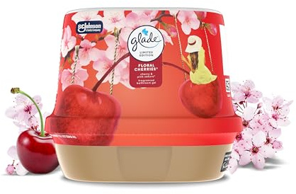 Glade Fragranced Bathroom Gel, Air Freshener and Discreet Odour Eliminator, Floral Cherries, 180g, Packaging May Vary