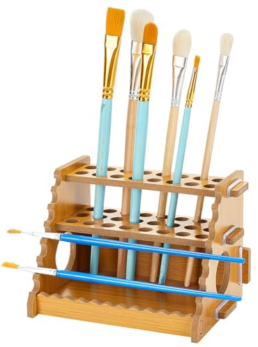 AHANDMAKER Supporto per pennelli da calligrafia, per 40 pennelli, supporto da scrivania, supporto per asciugatura pennelli, pennelli da trucco, matite, penne