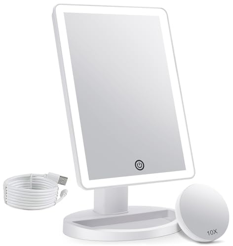 FASCINATE Makeup Vanity Mirror with Lights, Detachable 10X Magnifying | Makeup Mirror with Dimmable 3 Color Lights, 72 LED Lights, Portable Desk Mirror for Travel, Home, Office, Beauty, Ivory