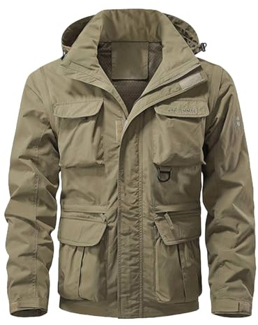 Herren-Jacke Winterjacke Herren Arbeitsjacke mit Abnehmbare Ärmel und Kapuze Casual Oberbekleidung mit Taschen Loose Outdoor Multifunktionsjacke Atmungsaktiv Wanderjacke