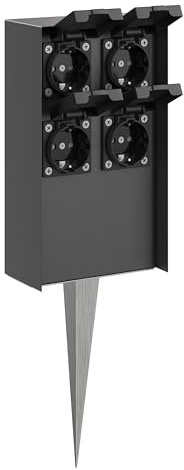ledscom.de Columna de Enchufe para jardín POMI con Pica de Tierra para Exterior, IP44, cuádruple, Antracita, Angular, 23cm