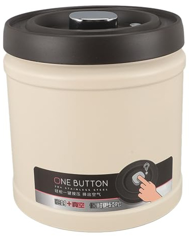 Airtight Stainless Steel Vacuum Canister, Compact Food Saver Jar for | One-hand vacuum seal button, keeps coffee beans and tea leaves , rust-proof 304 steel body, portable for travel and