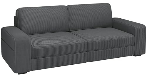 Yaheetech Canapé Rembourré en Velours Côtelé avec Coussins Amovibles Gris | Canapé Convertible 3 Places, Accoudoir Large, Dossier Haut, sofa lounge pour Salon Chambre à Coucher Bureau Salle de Réunion