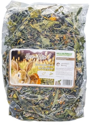 HEU-HEINRICH 500 g de foin Mix 1 – Friandises colorées – Mélange de nourriture pour petits animaux, complément alimentaire pour rongeurs – Mélange pour lapins et nez, nourriture pour rongeurs à base