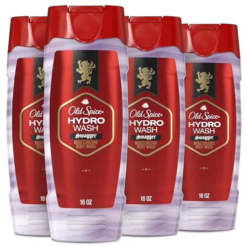 Old Spice Moisturizing Body Wash for Men, Hydro Wash, 2-in-1 Long Lasting Scent & Deep Hydration, 24/7 Shower Fresh, Smoother Swagger Scent, 16 oz (Pack of 4)