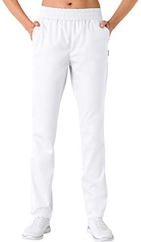 CLINIC DRESS Hose für Damen und Herren, lässige Beinweite, Rundumgummibund mit Kordeldurchzug, 2 Seitentaschen, Schrittlänge ca. 82 cm. 50% Baumwolle, 95 Grad Wäsche weiß S