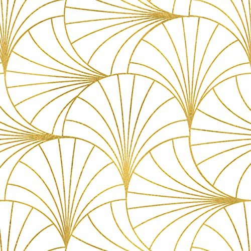 CiCiwind Self Adhesive Wallpaper White Gold Stripes Wallpaper Peel and Stick Wallpaper 44×500cm Removable Contact Paper for Living Room Bedroom Wall Furniture