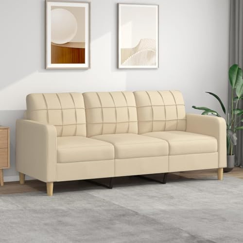 Gecheer Soffa, 3-sits tygsoffa, 180 cm, modern, vadderad bäddsoffa, för vardagsrum/kontor, krämfärgad