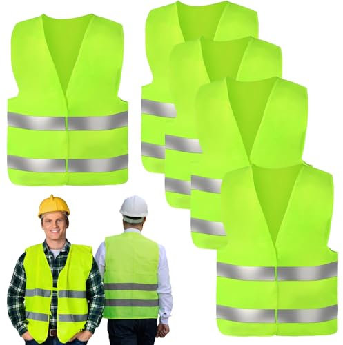 Xmart 5 Piezas Chaleco Reflectante Homologado 360° Auto Chaleco Seguridad de Alta Visibilida Verde Fluorescente Chaleco Reflectante Para Conductor Limpiadores Coche Chalecos Reflectantes
