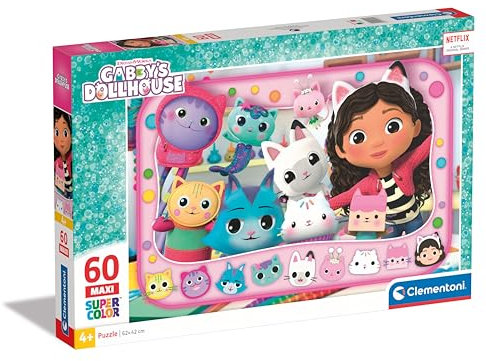 Clementoni Jigsaw Puzzle Gabby'S Dollhouse 60 Maxi Pieces - Supercolor Puzzle For Children 4-6 Years, Cartoon, Gift For Boy/Girls, Doll, Puzzle For Kids, Made In Italy, 26598