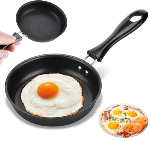 LOMUG Mini Pfanne, 12cm Kleine Pfanne Induktion Mini Bratpfanne mit Grif Antihaftbeschichtet Tragbar Eierpfanne Bratpfanne für Restaurant Camping Kochen für Gasherd Induktionsherd