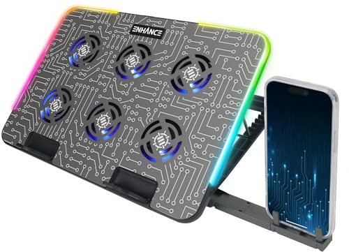 ENHANCE Gaming Voltaic 2 Base de Enfriamiento para Computadora Portátil - 6 Ventiladores LED Azules, 7 Configuraciones de Altura, Iluminación RGB - Base de Enfriamiento Parte Superior de Metal
