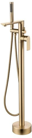 XAWSOP Freestanding Bath Tap Brass 360° Rotation 2 Modes Floor Standing Bathtub Tap,Brushed Gold,