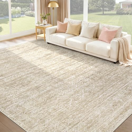Washable Rug 8x10 Area Rugs: Modern Geometric Rugs for Living Room Non Slip Soft Low Pile Moroccan Indoor Carpet for Bedroom Nursery Dining Room Home Office Children's Room (Beige, 8'x10')