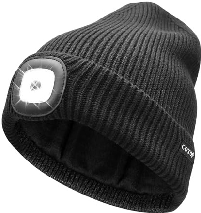 COTOP Unisex Winter Warm Led Beanie Men's Women Gift Fleece-Lined Beanie Hat Hands Free Lighted Cap for Dog Walking Night, Running, Camping,Hiking-Black