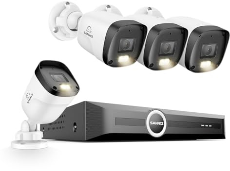 SANNCE Kit Camaras de Vigilancia PoE, 5MP Nvr 8ch 2K/3MP 4 Cámaras IP PoE Exterior/Interior sin Disco Duro con Leds IR Inteligentes, Detección de Movimiento, Visión Nocturna en Color de 65 Pies