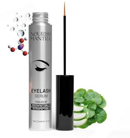 Nourish Mantra Eyelash Growth Serum | Eyelash Enhancing Serum for Longer, Thicker, and Fuller Lashes | Infused with Tetrapeptide, Pentapeptide, Gotu Kola, and Aloe Vera | Suits All Skin Types | 3 ml