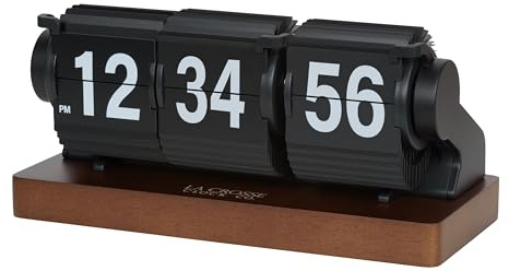La Crosse Technology 536-526B Rollins Mechanical Black Flip Analog Quartz Tabletop Clock
