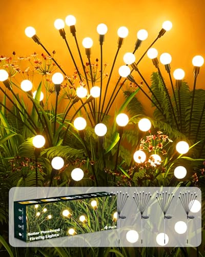 AdalyRoma 4 Piezas Luces Solares de Luciérnaga, 8 LED Luz Solar Exterior Jardin Decorativa IP65 Impermeable Blanco Cálido, Luces Luciernagas Solares para Jardín Decoración Nocturna Patio Balcón