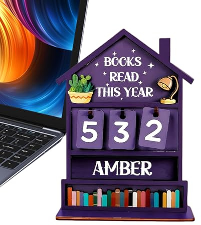 Flûte à bec en bois rustique, compteur de livres « Read This Year », panneau d'affichage amusant 3D pour la maison, le bureau, le salon, l'étagère, la table
