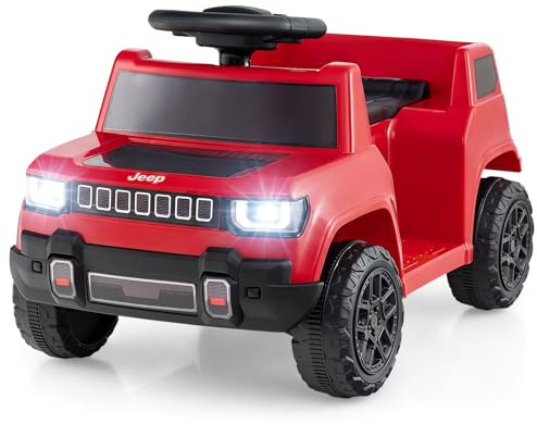 COSTWAY 12V Kids Ride on Car, Licensed Jeep Electric Vehicle with LED Lights, Music, Horn & Wireless Connection, Battery Powered Ride on Toy for 18-96 Months Boys Girls (Red)
