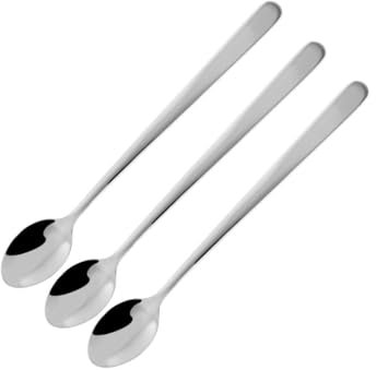Fackelmann Langstiellöffel, Eiskaffeelöffel aus Edelstahl, Longdrinklöffel für große Gläser (Farbe: Silber), Menge: 3 Stück