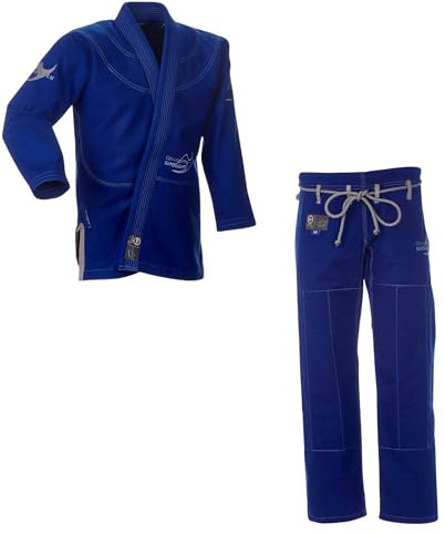 Ju-Sports BJJ Anzug Pearl Competition superlight Blue A4 I Superleichter Brazilian Jujutsu Anzug mit kontrastierenden Nähten & edlen Stickverzierungen I BJJ Gi Herren I 100% Baumwolle