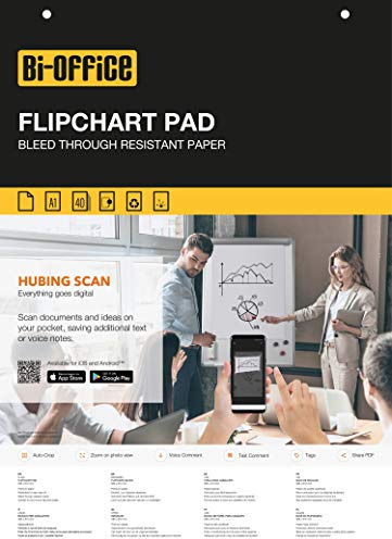 Bi-Office FL014001 Blocco Per Lavagna di Carta A1, Bianca, 40 Fogli per Blocco, Lato Superiore Perforato, 55 g/mq