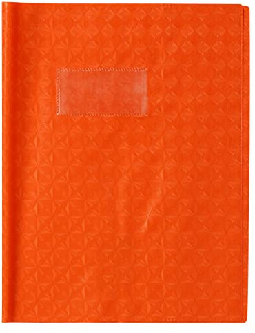 Calligraphe 72018C - Heftumschlag / Heftschoner / Hefthülle Calligraphe mit Feinkörnung Diamantmotiven, 17x22 cm, Etikettenhalter, aus PVC blickdicht und strapazierfähig, Orange, 1 Stück