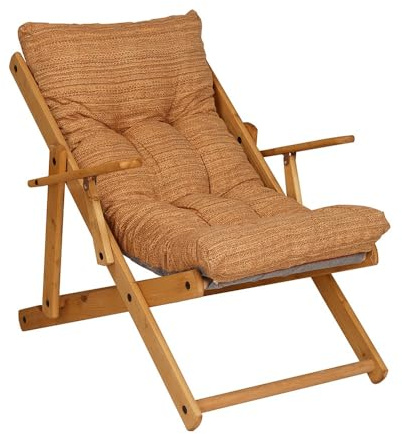 Poltrona Pieghevole sdraio in legno Abete 3 Posizioni Cuscino tessuto Imbottito per soggiorno giardino made in italy - RELAX (Sabbia)