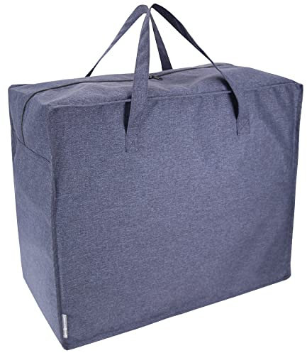 Bigso Box of Sweden Contenitore coperte con manici rinforzati e cerniera – Contenitore armadio per biancheria da letto, vestiti e accessori invernali – Organizer armadio in tessuto – blu