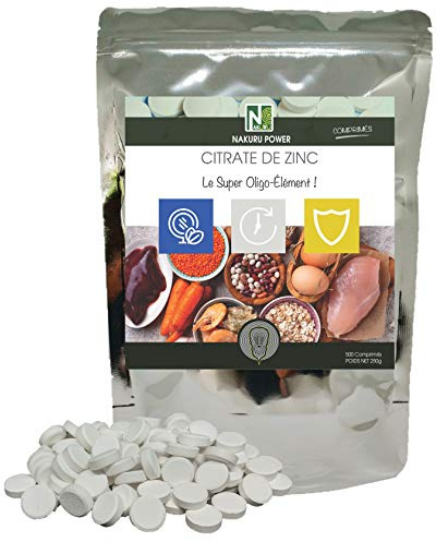 NAKURU | Citrate de Zinc | Gamme Power | Fabriqué en France | Le Super Oligo-Élément! | (500 Comprimés de 500mg / Poids Net: 250g)