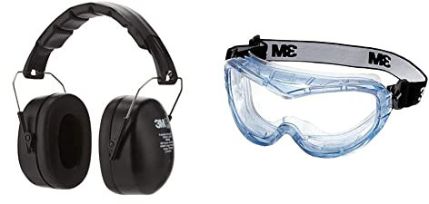 3M Kapselgehörschutz 90563E, Zusammenklappbarer Ohrenschützer, schwarz & Vollsichtschutzbrille Fahrenheit FheitAF – Schutzbrille mit AS, AF & UV Beschichtung