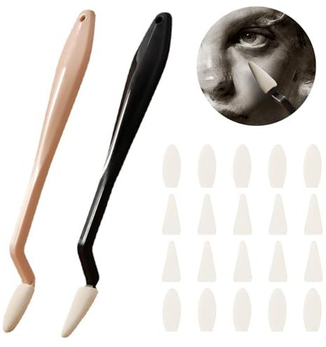 2 Pcs Espatulas Pintura, Limpiadores de Bocetos Contiene 20 Puntas de Esponja Reemplazables Limpiador de Bocetos Paleta Pintura para Principiantes en Pintura al óleo, Pintura de Bocetos