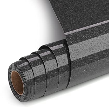 Flex Thermocollant Pour Tissu à Paillettes,Noir Vinyle Thermocollant à Paillettes DIY Vinyles de Transfert à Chaud, 30.5x182cm HTV Film de Traceur Textile Pour Cricut et Silhouette Cameo (Noir)