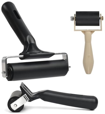 3 Stück Brayer-Roller für Bastelarbeiten, Druckroller, FOCCTS Kunst, Siebroller, Gummiwalze, Farbroller, Kleberoller, Druckherstellung, Brayer mit Pinsel, Tintenapplikator, Kunst, Handwerk,