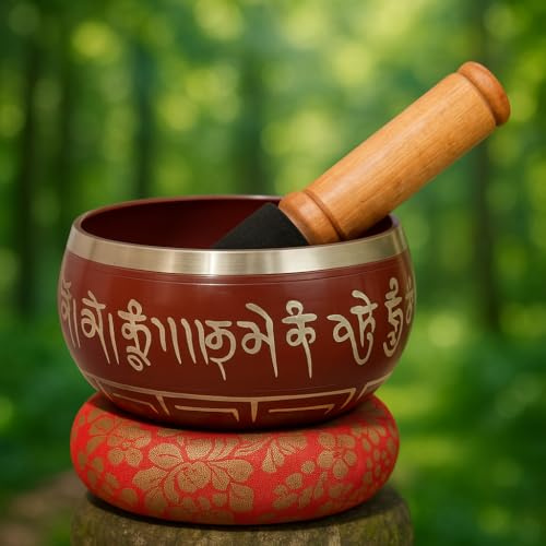 Spanzo Creation® tibetansk sjungskål för meditation ljudskål handgjord i Nepal för yoga, chakra-läkning, mindfulness och stresslindring sjungskål med klubba (stricker)