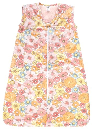 Hudson Baby Unisex Baby Plush Faux Fur Sleeping Bag, Wearable Blanket, Peace Love Flowers, 0-6 Months